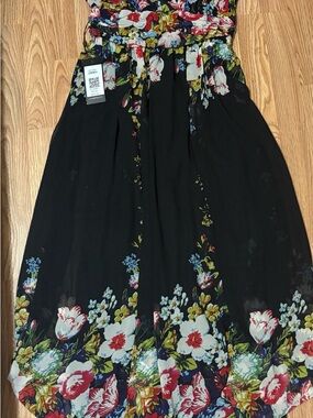 Black Floral Maxi Skirt with Multicolor Border Print